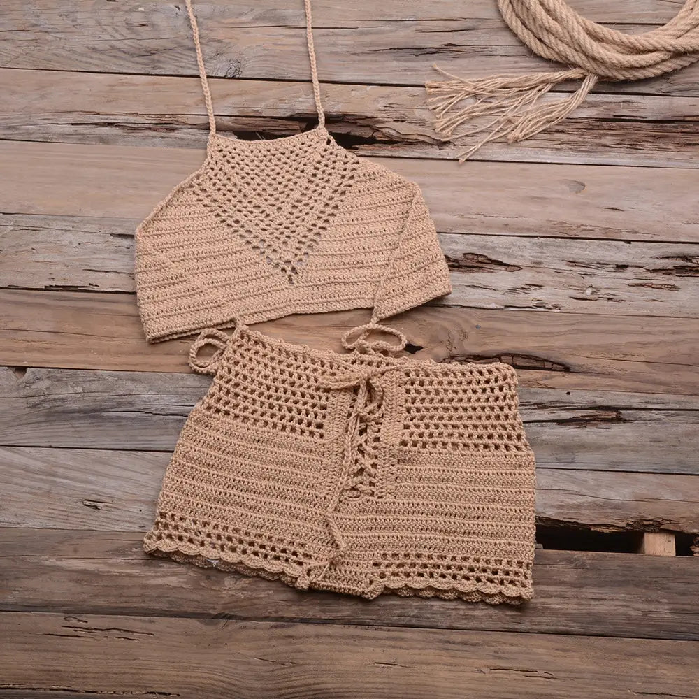 Sexy Handmade Cutout Apron Top & Shorts Suit - Casual Chic