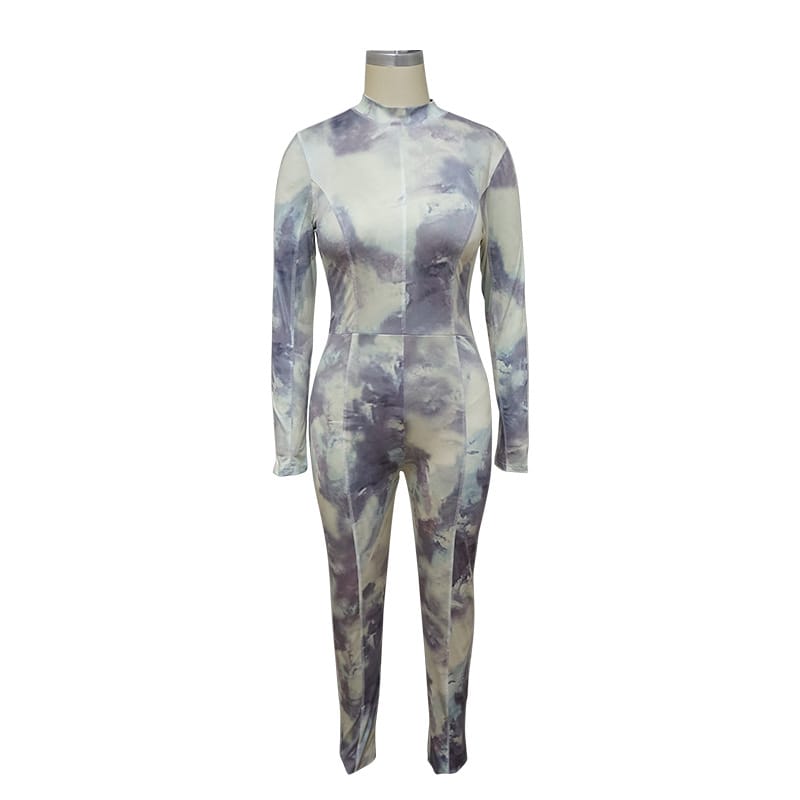 Tie Dye Tight Jumpsuit - Sexy Style In Polyester