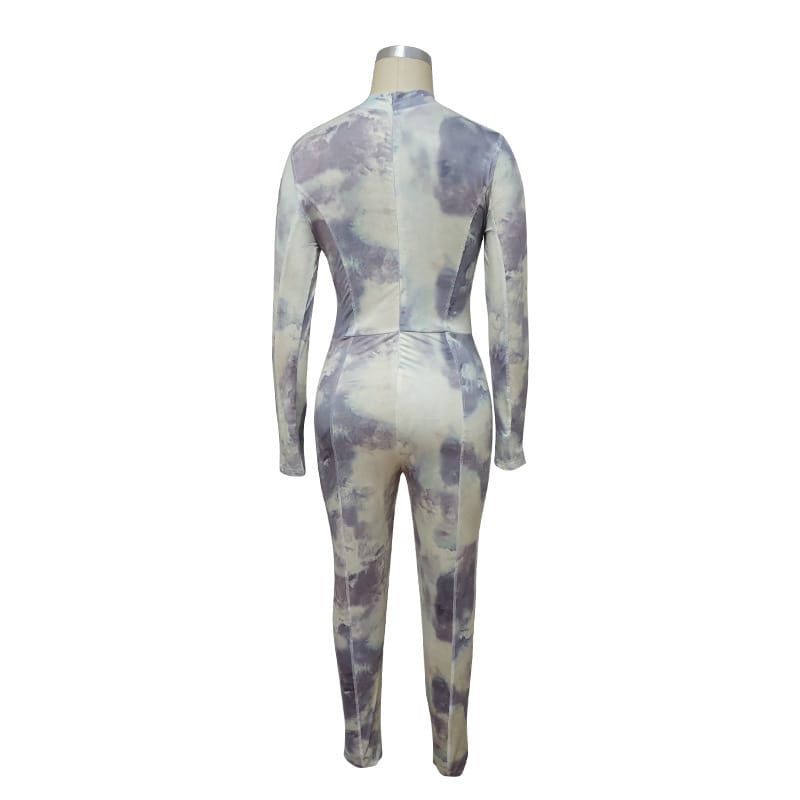 Tie Dye Tight Jumpsuit - Sexy Style In Polyester