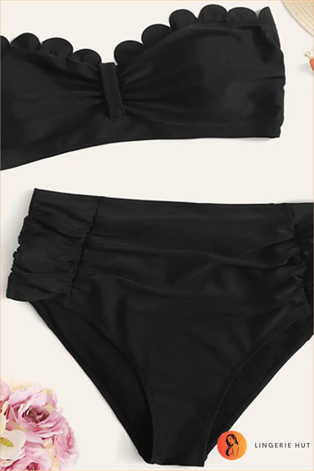 Scalloped Bandeau Bikini with Floral Bottoms - Beach Day Confidence