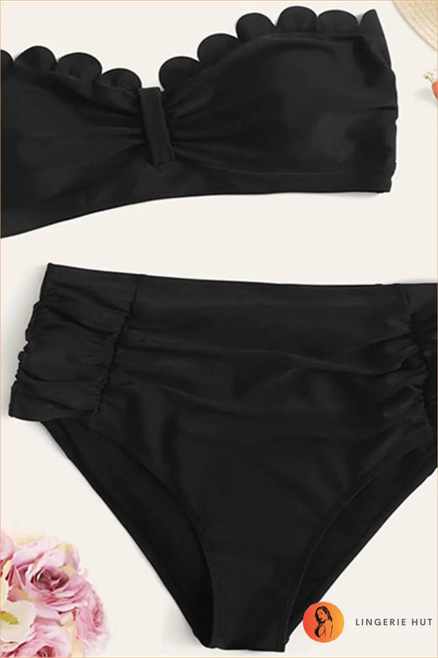 Scalloped Bandeau Bikini with Floral Bottoms - Beach Day Confidence