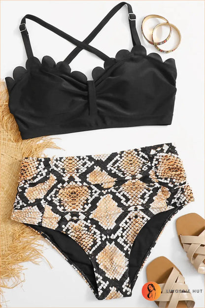 Scalloped Bandeau Bikini with Floral Bottoms - Beach Day Confidence