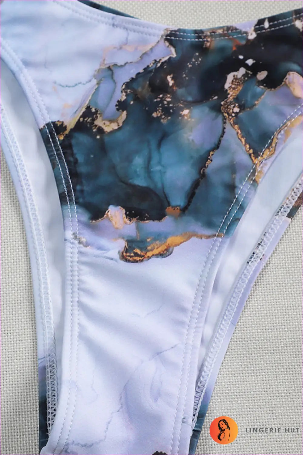 Marble Print Long Sleeve Bikini with Sheer Tie Top - Confident Layers