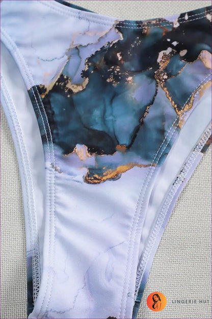 Marble Print Long Sleeve Bikini with Sheer Tie Top - Confident Layers