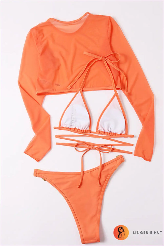 Long Sleeve Mesh Bikini with Ring Hardware Detail - Coastal Glamour