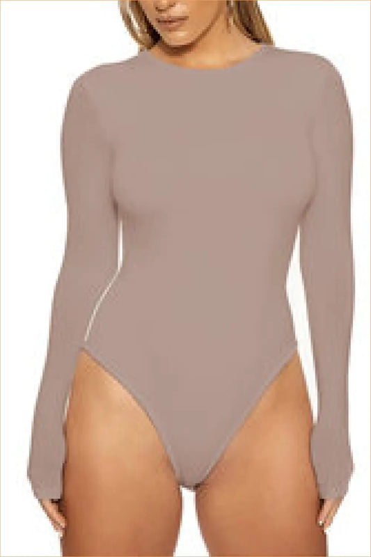 Mauve High-Leg Long-Sleeve Bodysuit