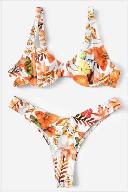 Floral Print Bra Set with Split Straps