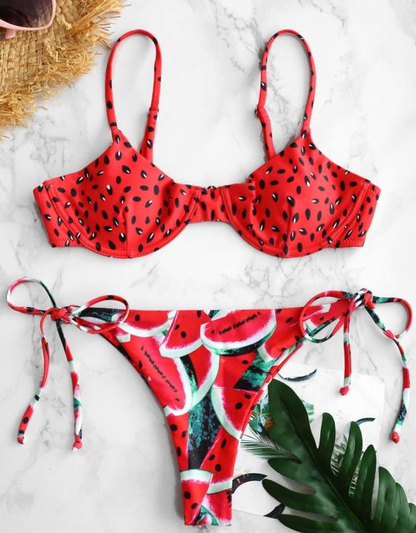 Floral Print Bra Set with Split Straps