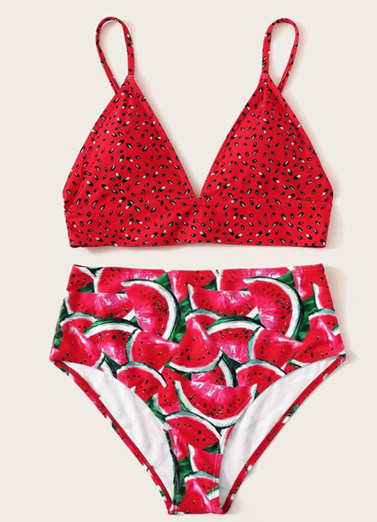 Floral Print Bra Set with Split Straps