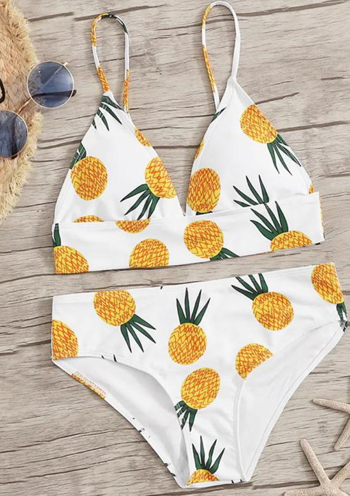 Floral Print Bra Set with Split Straps