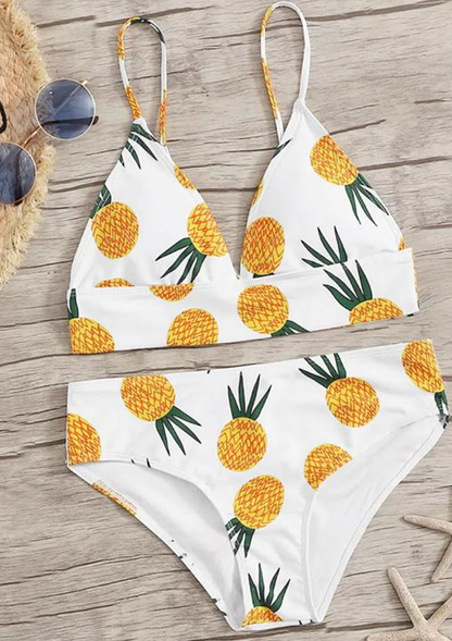 Floral Print Bra Set with Split Straps