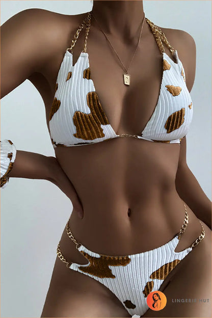 Cow Print Halter Set with Chain Straps