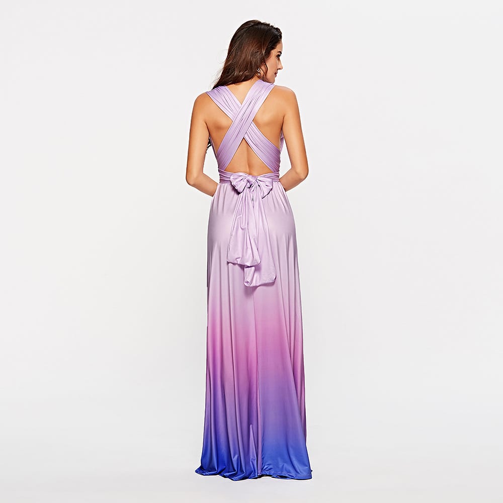 Enchanting Crisscross Backless Lace-up Dress - Gradient Elegance Celebration