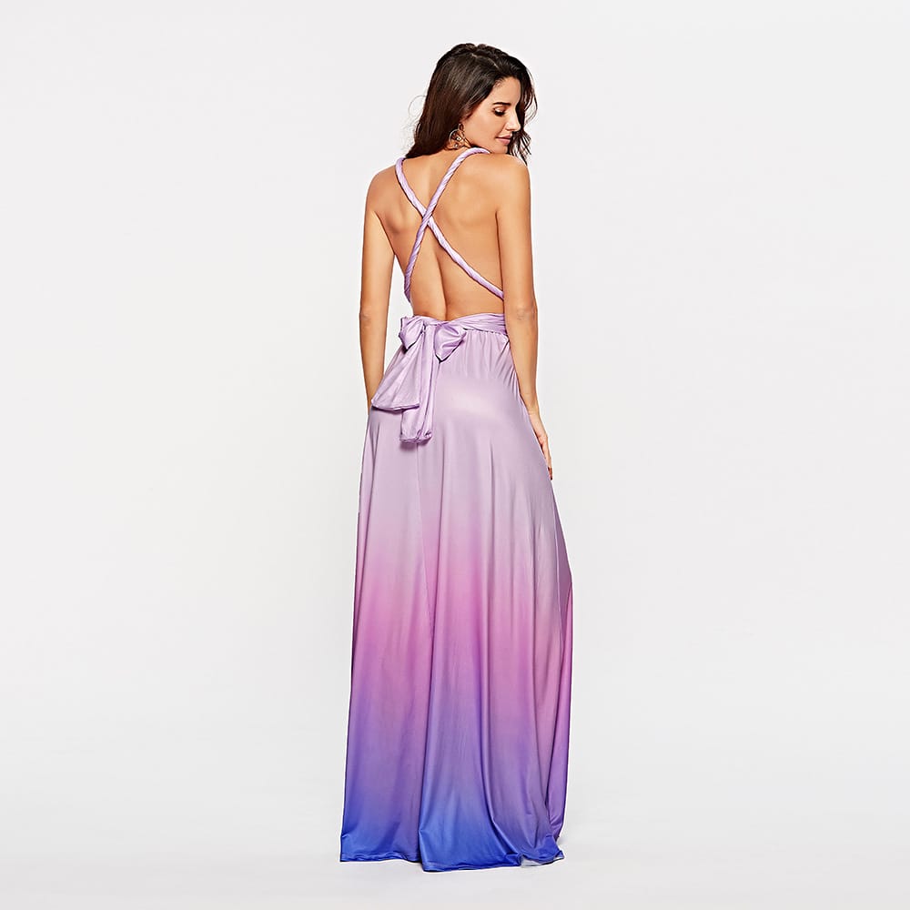 Enchanting Crisscross Backless Lace-up Dress - Gradient Elegance Celebration