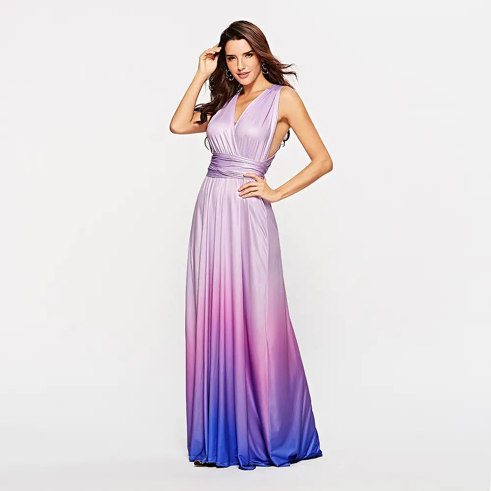 Enchanting Crisscross Backless Lace-up Dress - Gradient Elegance Celebration