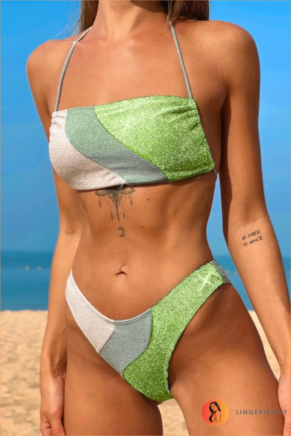 Glitter Bandeau Bikini Set with Wavy Panels