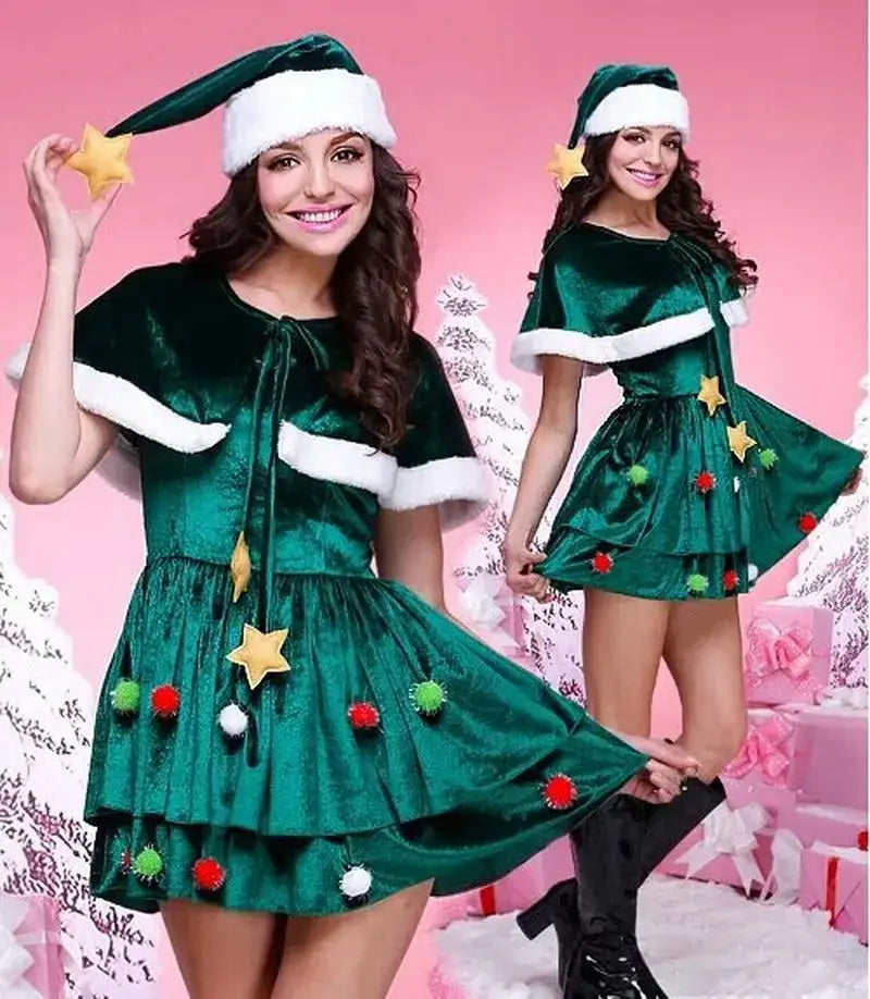 Christmas Tree Pleated Mini - Festive Glamour Unforgettable Style