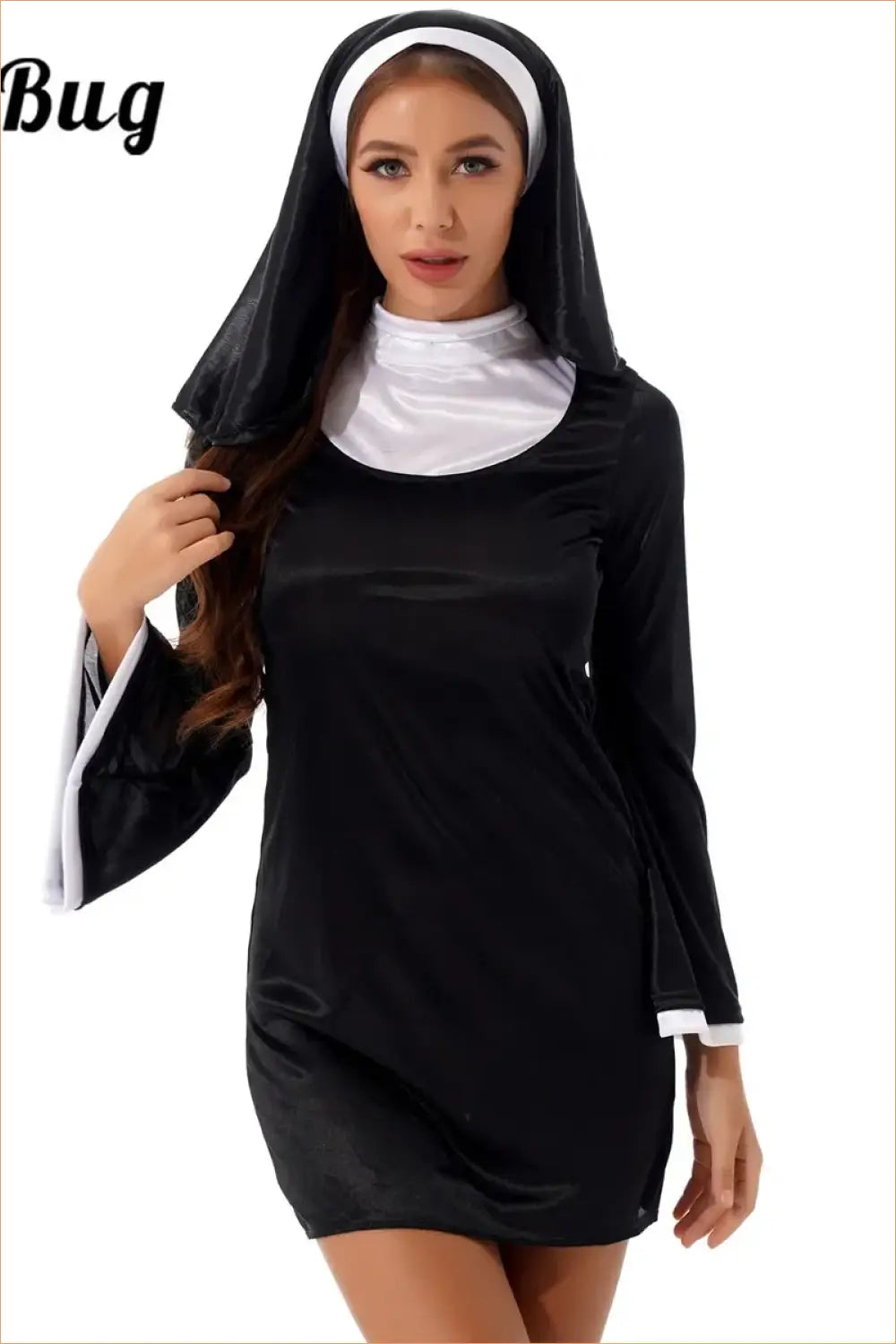 Black & White Naughty Nun Costume with Veil