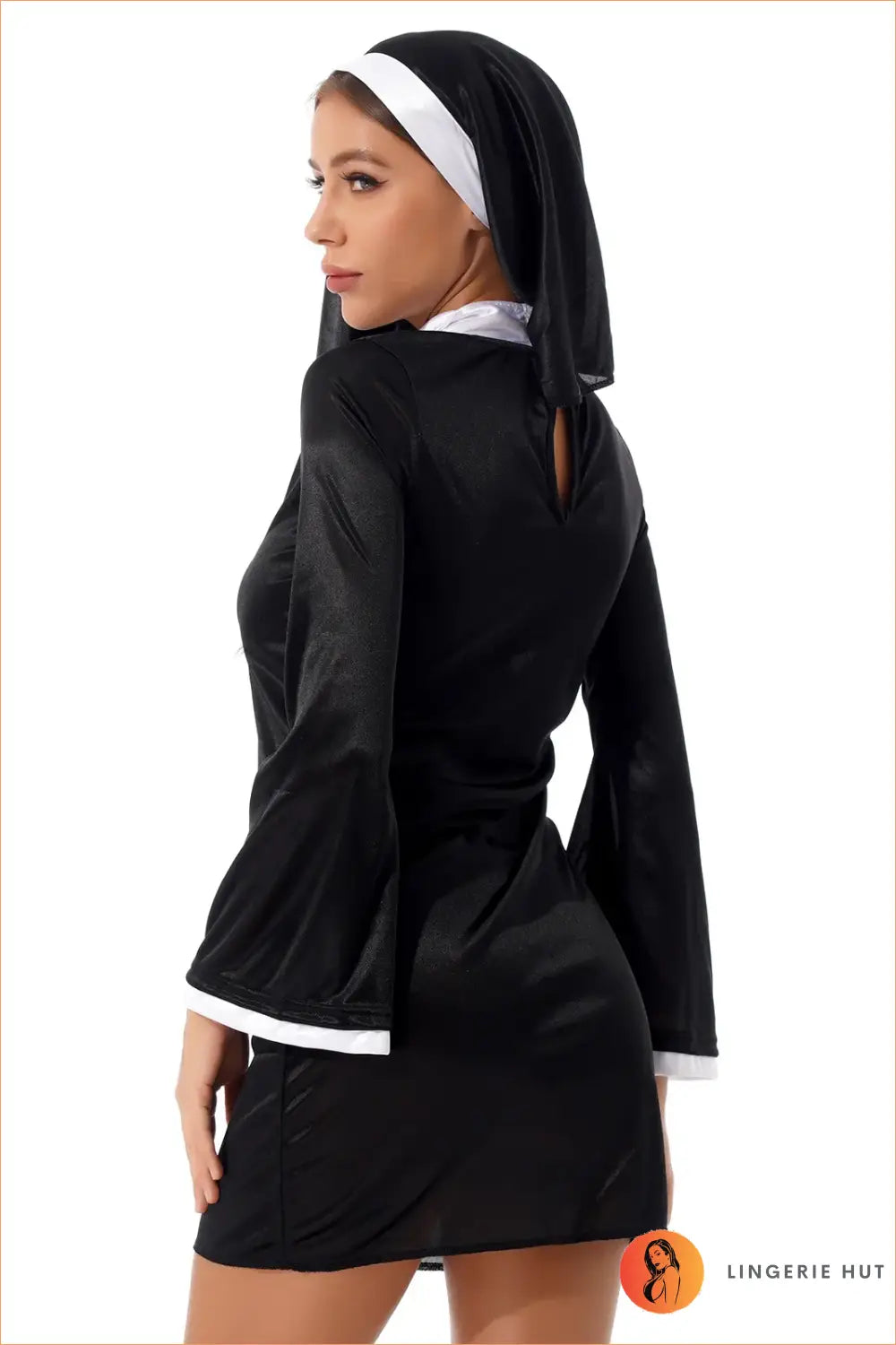 Black & White Naughty Nun Costume with Veil