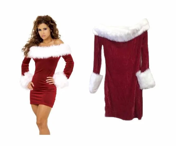 Off-shoulder Santa Mini Dress - Festive Glamour Feel the Magic