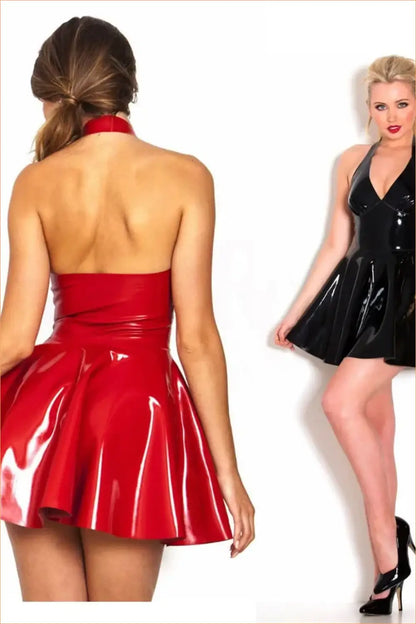 Wet-Look Halter Skater Dress
