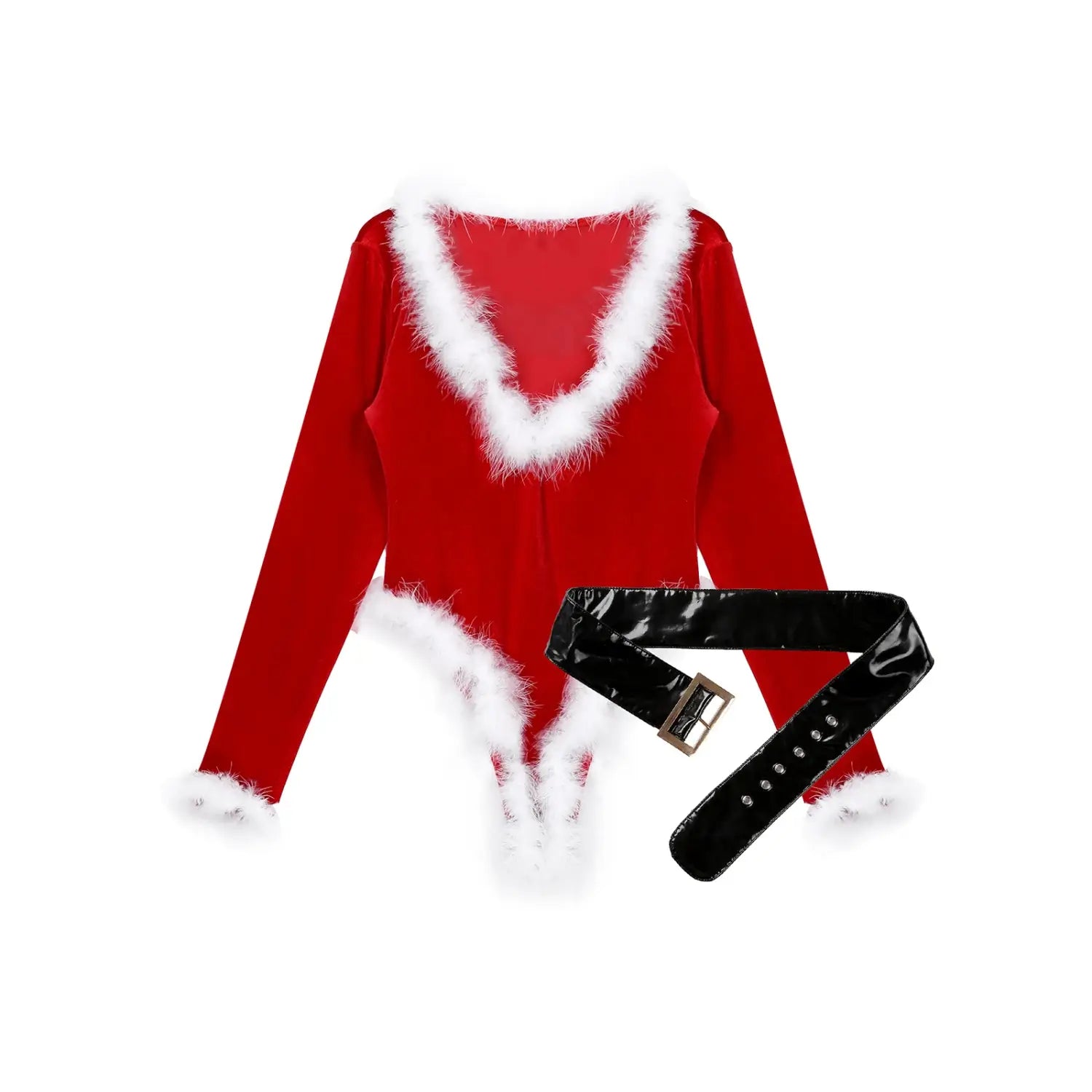 Santa Velvet Thong Bodysuit - Festive Allure With a Twist