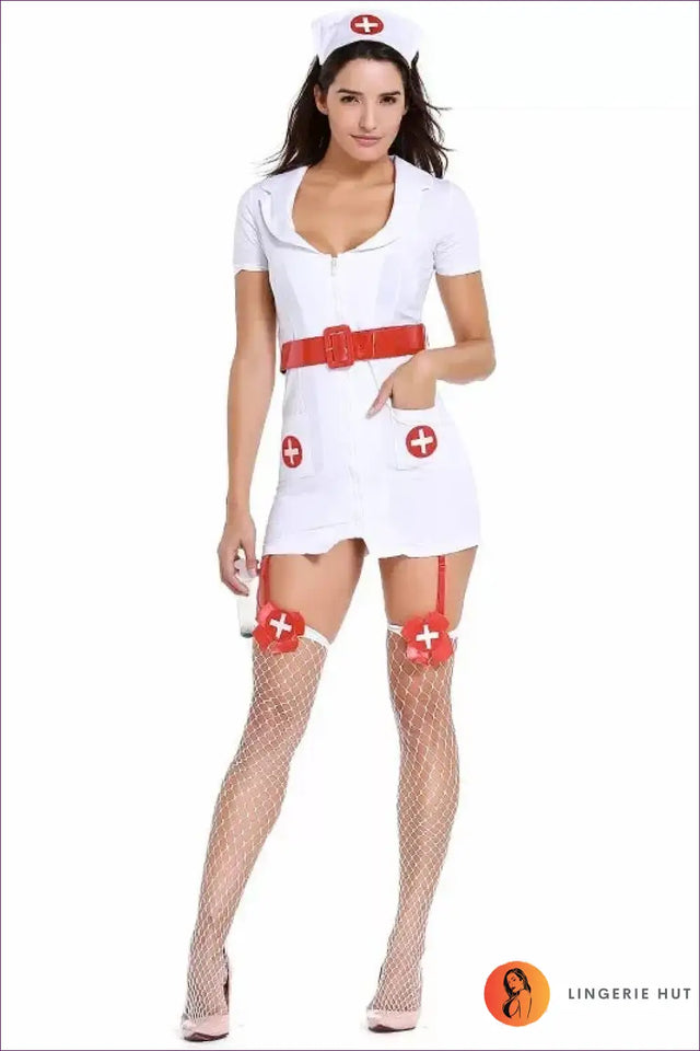 Nurse Costume with Garter Stocking Detail - Playful Charm