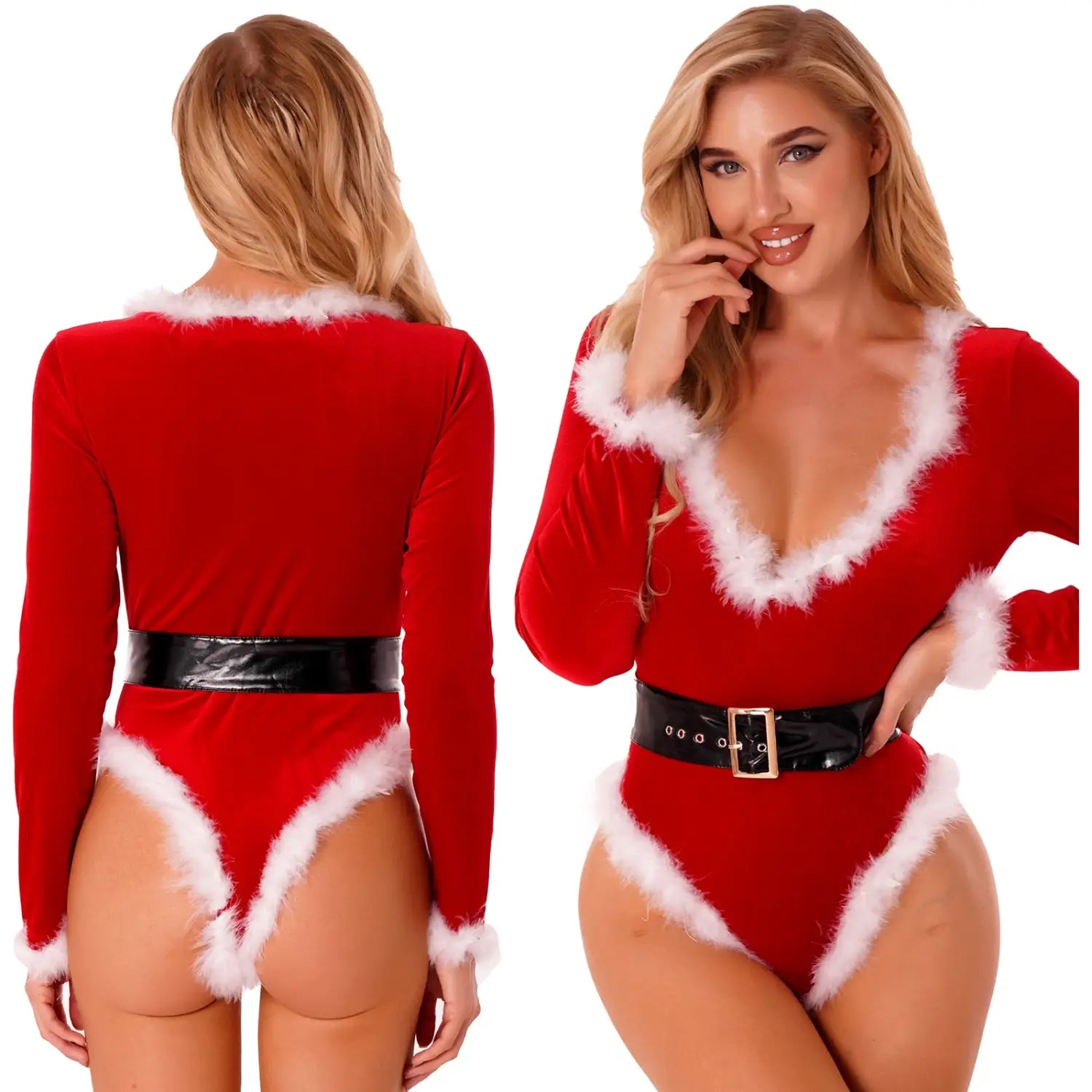 Santa Velvet Thong Bodysuit - Festive Allure With a Twist