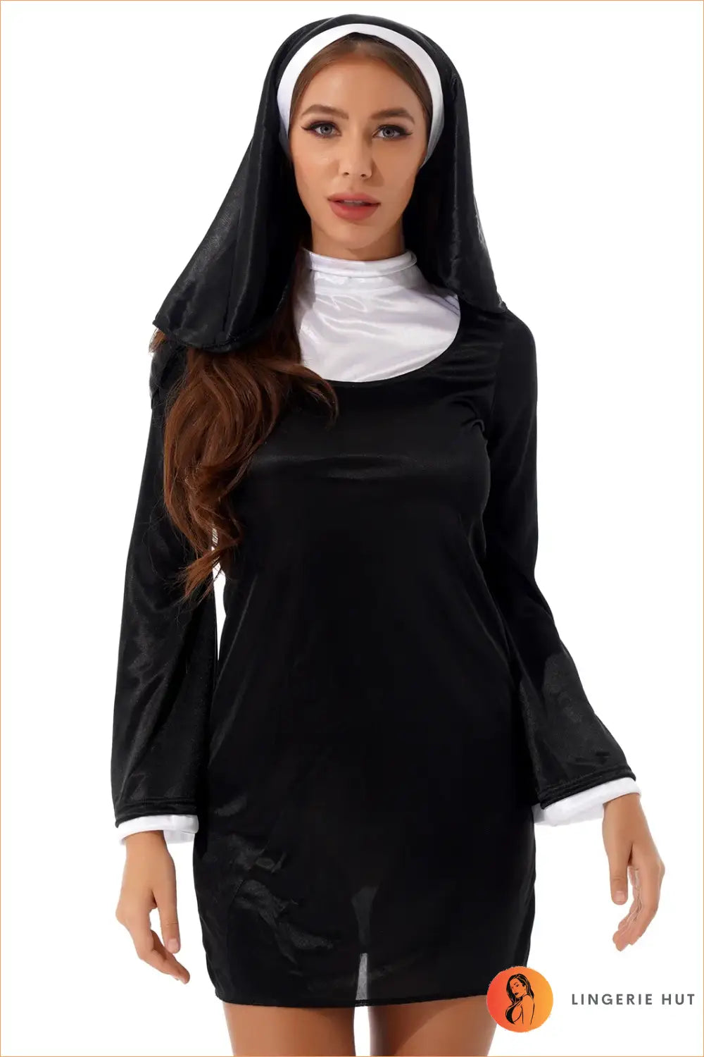 Black & White Naughty Nun Costume with Veil