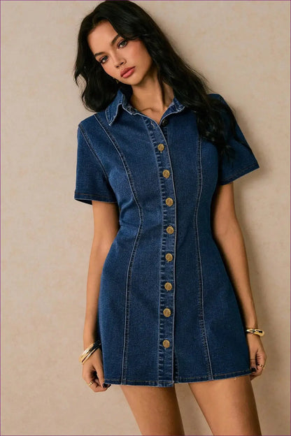 Blue Denim Mini Dress with Button Front - Weekend Ease