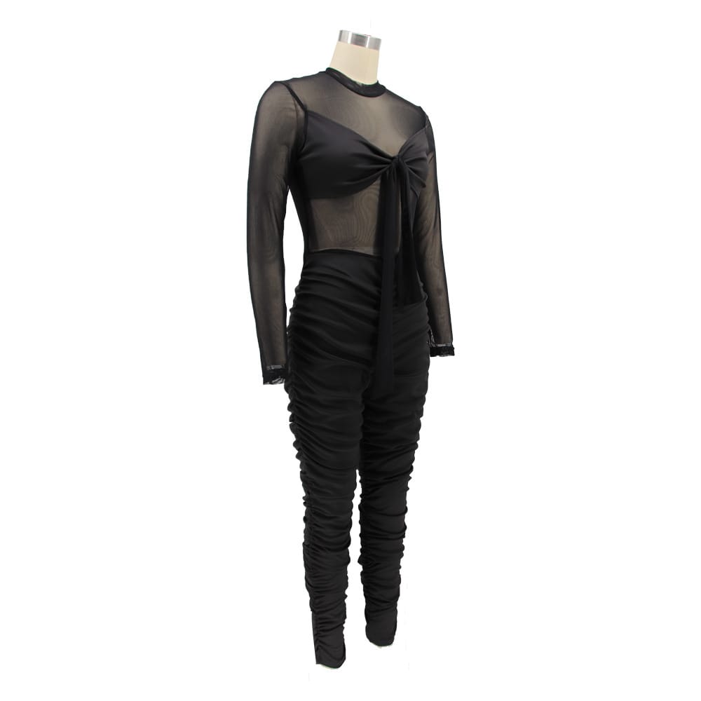 Sultry Slim Fit Lace-up Jumpsuit With Long Sleeves - Embrace Your Allure