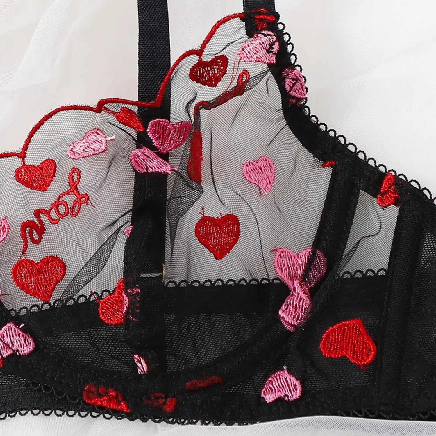 Pink Love Embroidered Lingerie - Enchanted Mesh Delight