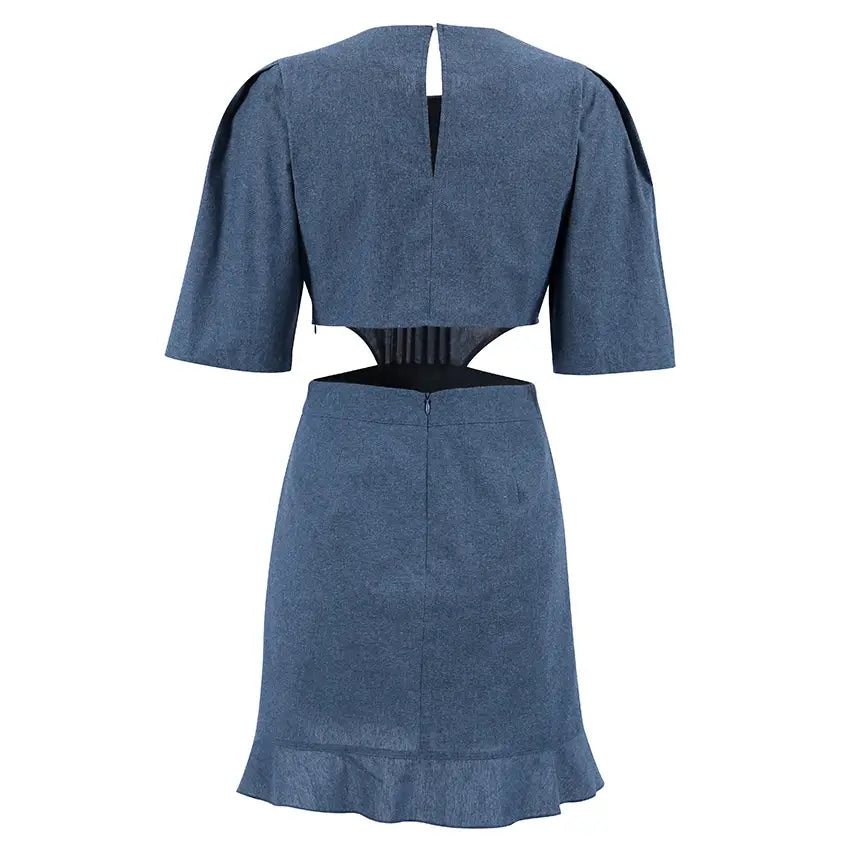 Elegant Denim Cutout Dress – Summer Chic