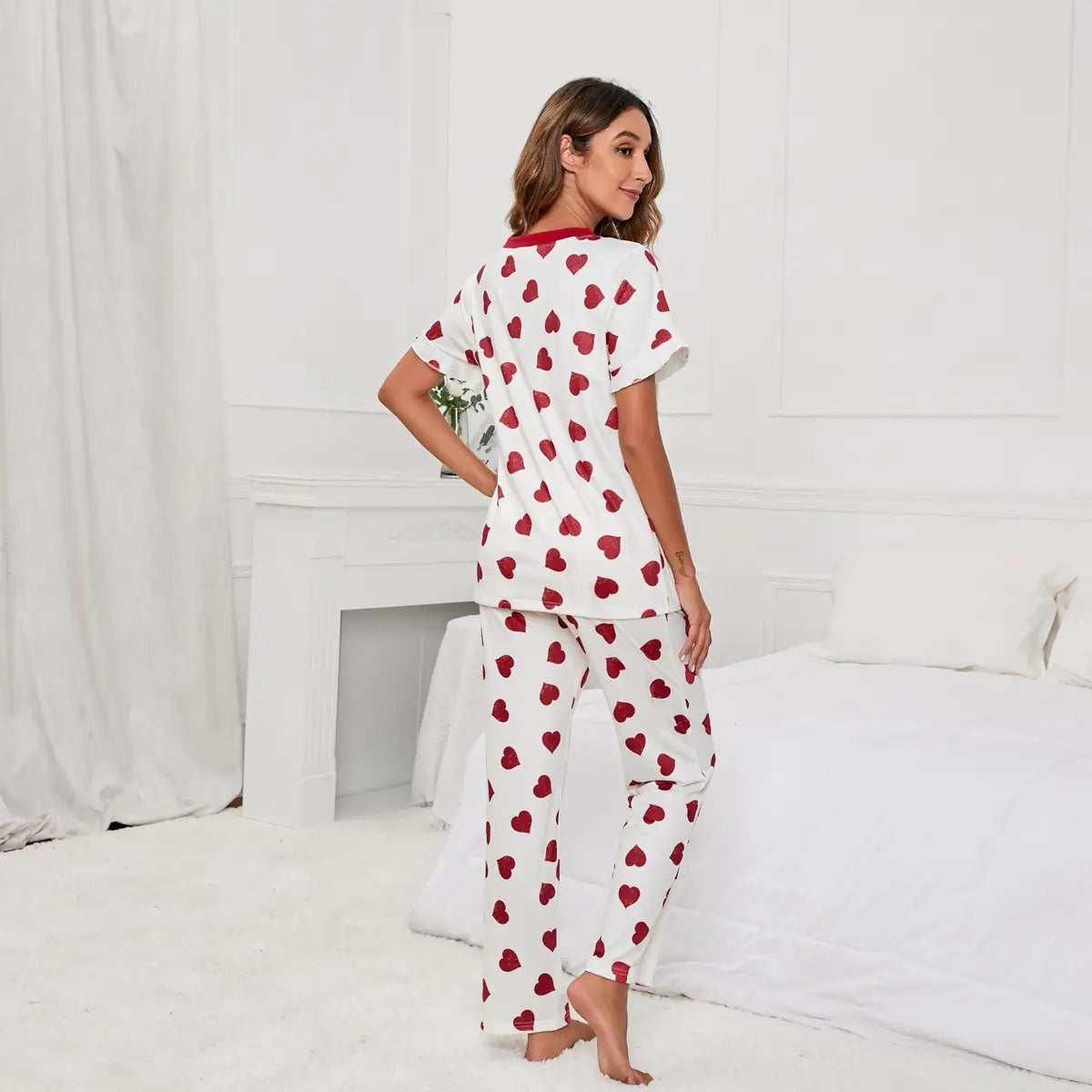 Heart-print Round-neck Pyjama Set - Summer Love Lounge