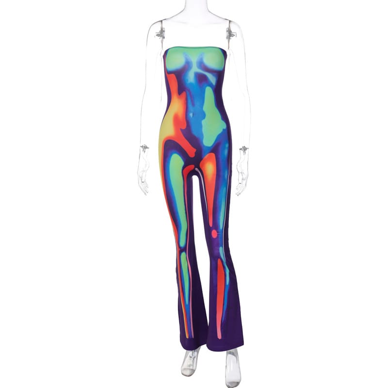 Sexy Strapless Slim-fit Jumpsuit with Abstract Print - Summer Style