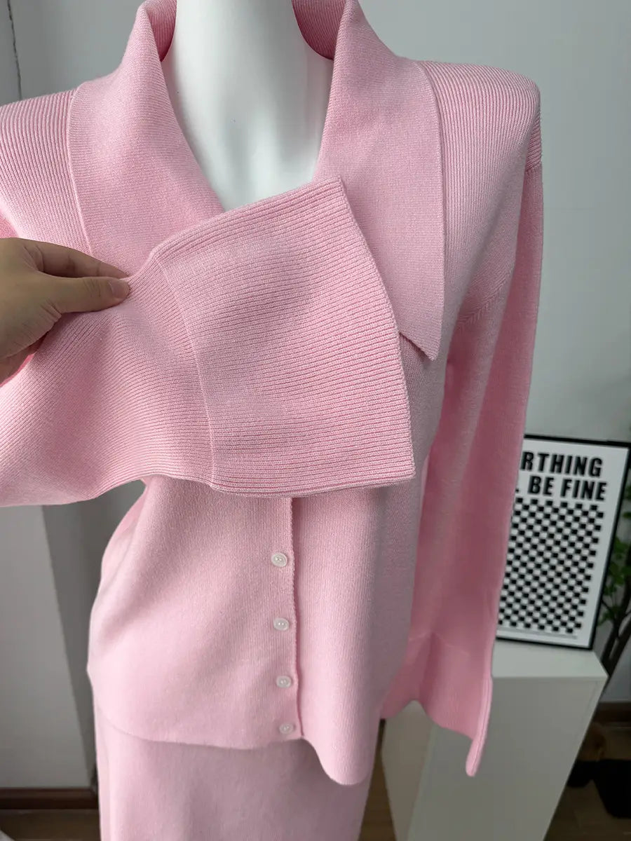 Knit Cardigan and Midi Skirt Set with Bell Sleeves