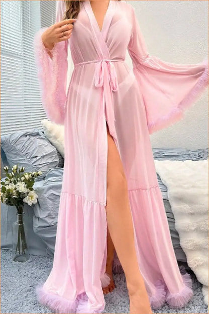 Fluffy-Trim Maxi Robe