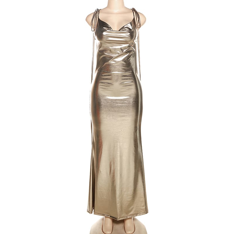 Metallic Backless Maxi Dress - Embrace Sensuality with a Touch of Glamour