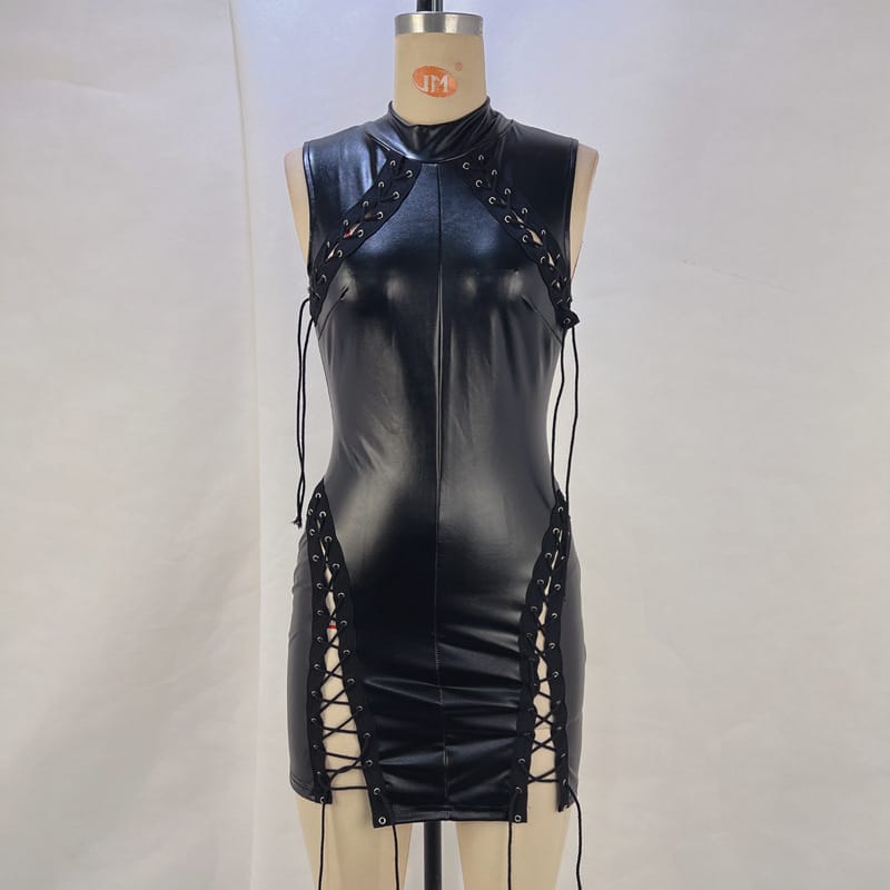 Faux Leather Fantasy Bodycon - Edgy Elegance Unleashed