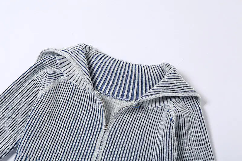 Fall Patchwork Cardigan - Slim Fit & Stripe Chic