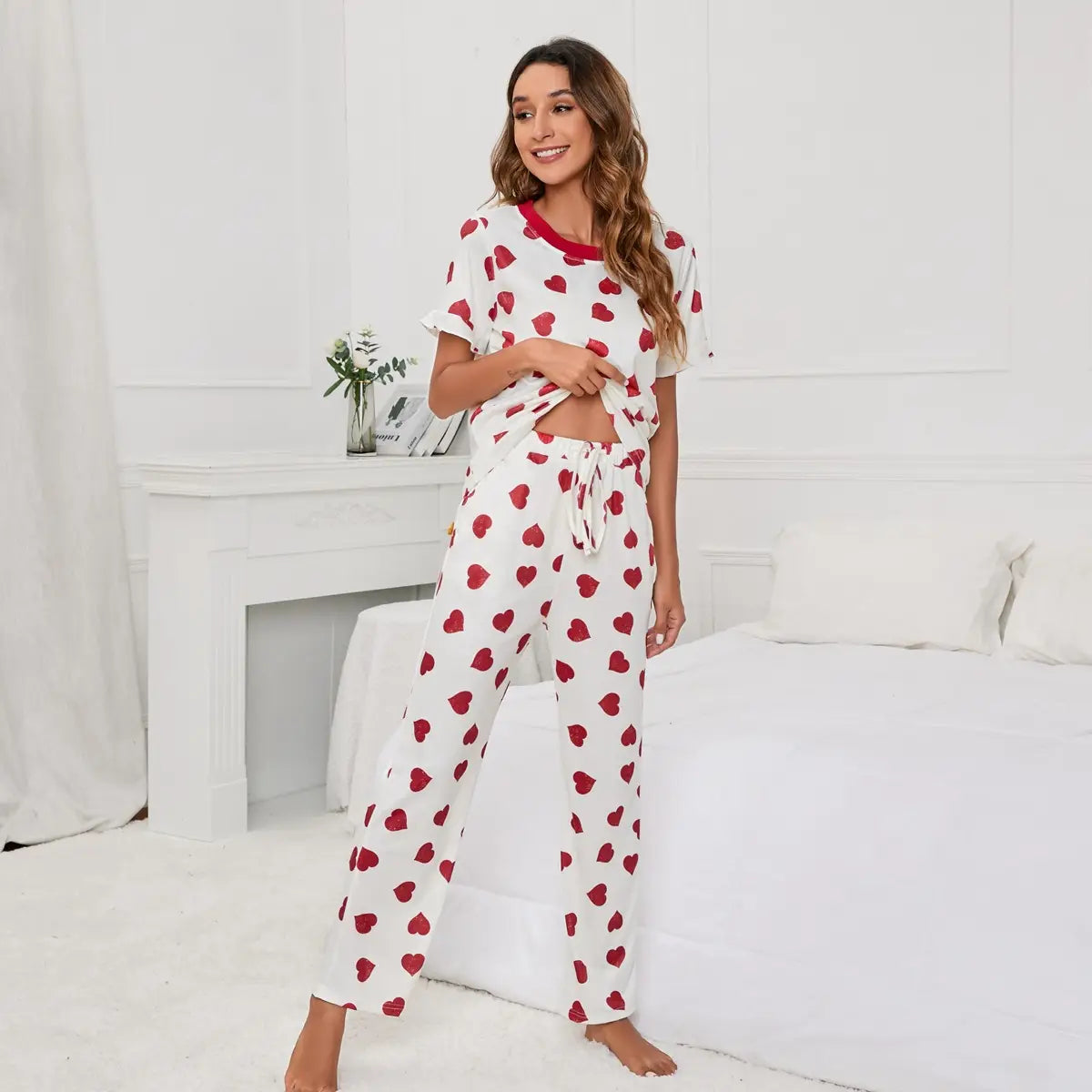 Heart-print Round-neck Pyjama Set - Summer Love Lounge