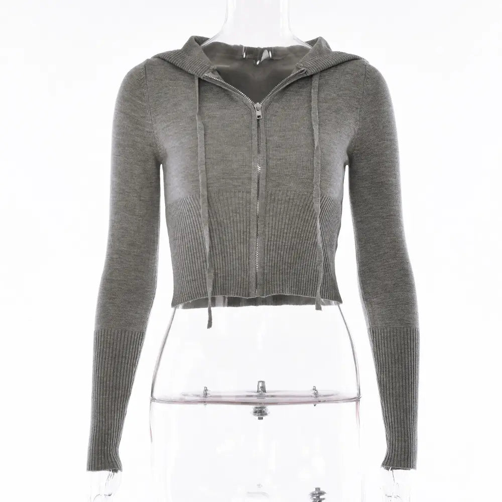 Jersey Ribbed Hoodie Crop Top And High-rise Pants Set - Sleek Chic
