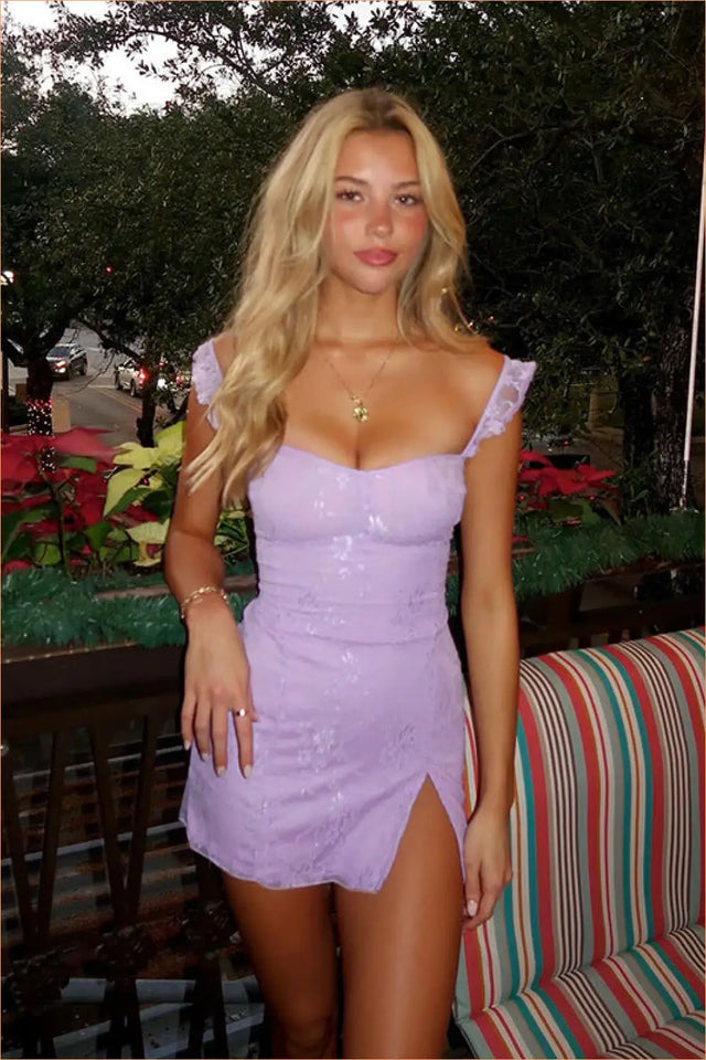 Lilac Sequin Lace Bodycon Mini Dress
