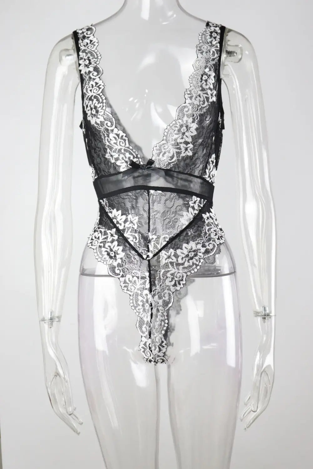 Lace Bodysuit with Deep V-neck and Cut-out Details