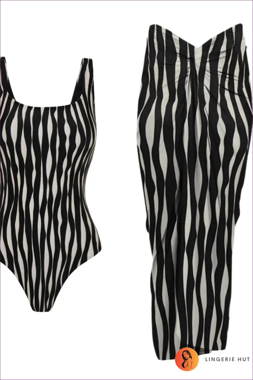 Striped Swimsuit with Scoop Neck - Poolside Ease