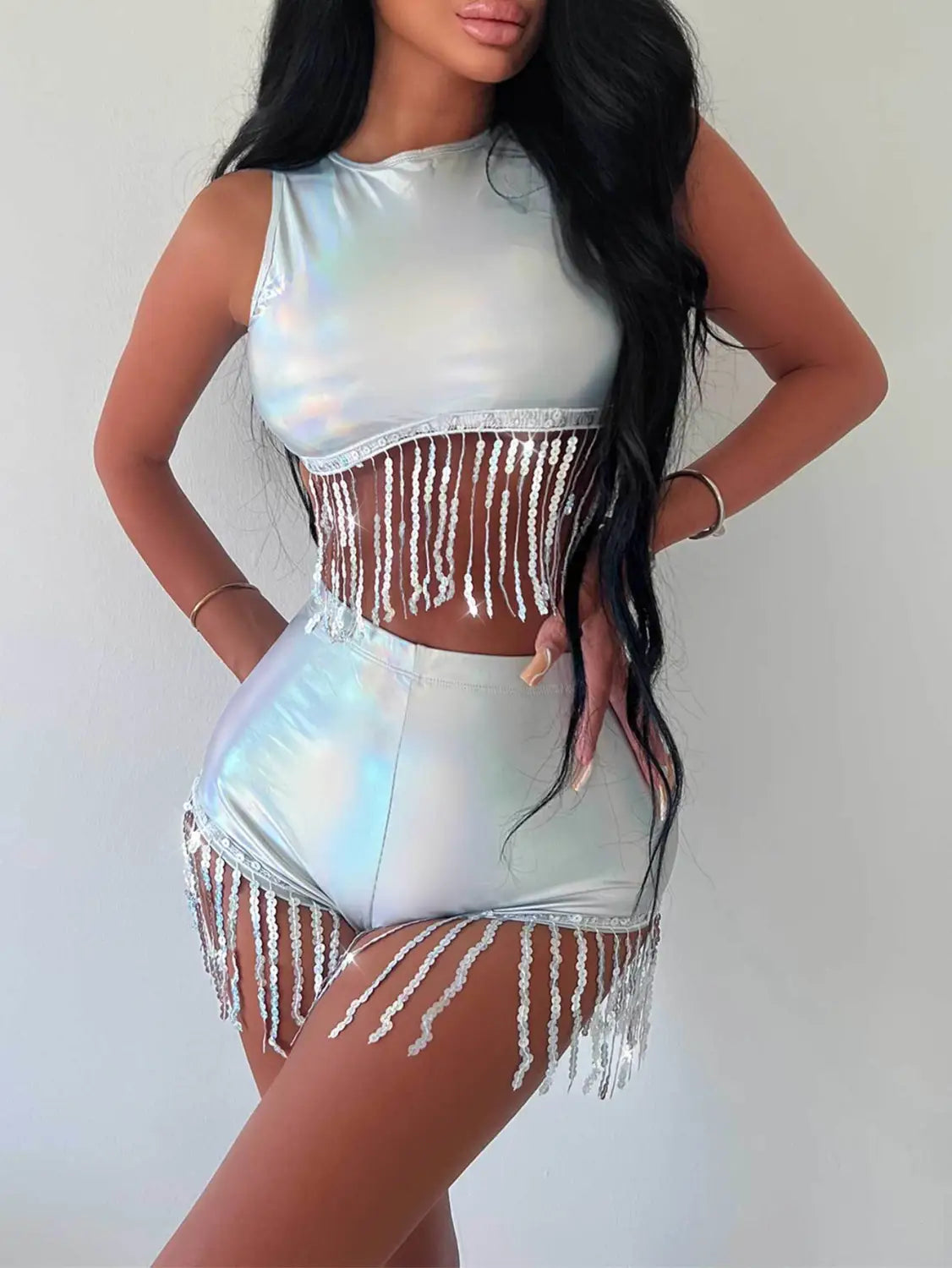 Laser Luxe Tassel Two-piece - Dazzle in Every Move!