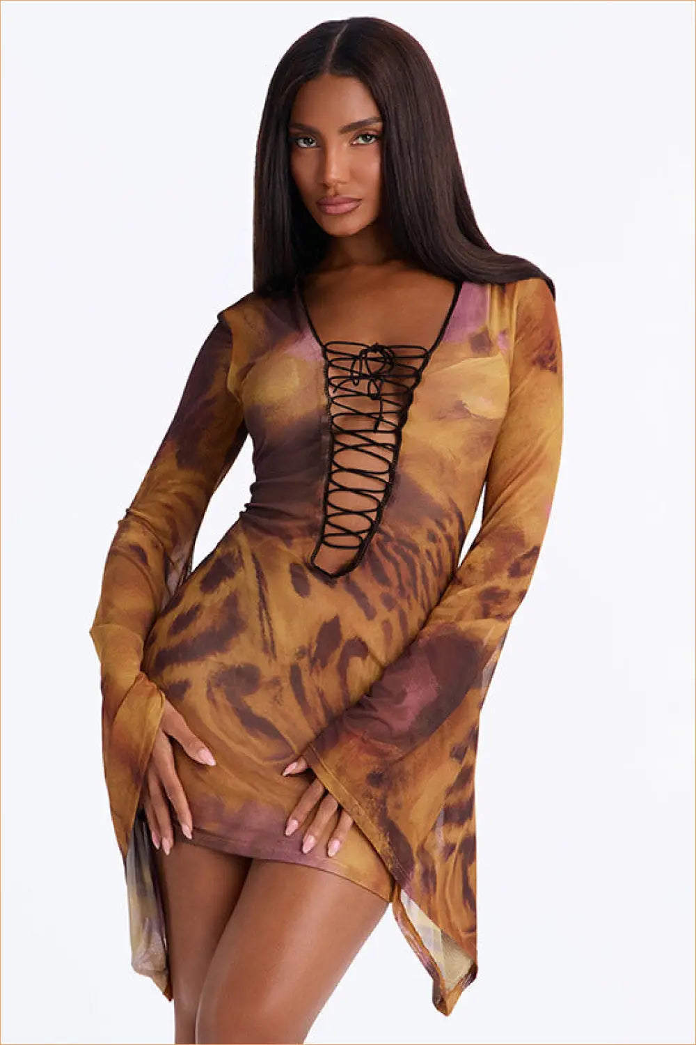 Amber Tiger Print Lace-Up Mini Dress