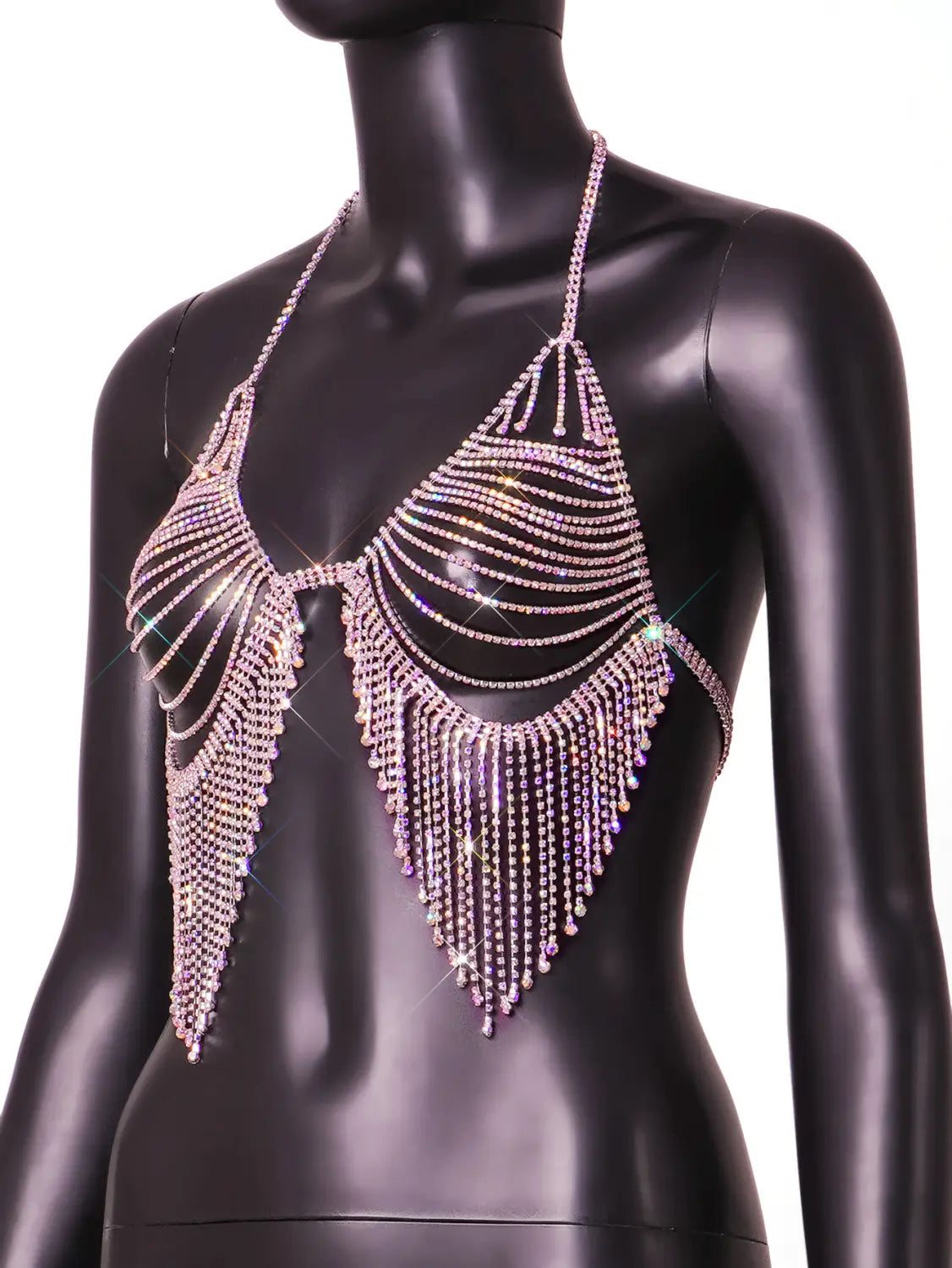 Sequin Halter Tank - Flaunt Your Glamour With a Dazzling Chest Chain