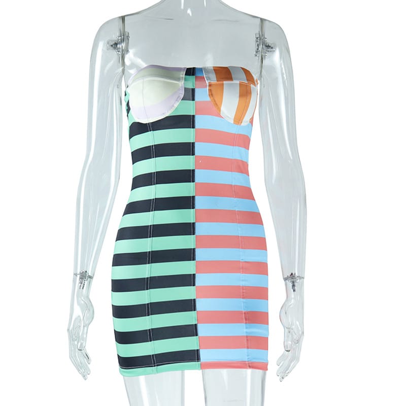 Bandeau Sleeveless Striped Printing Dress - Sizzling Style