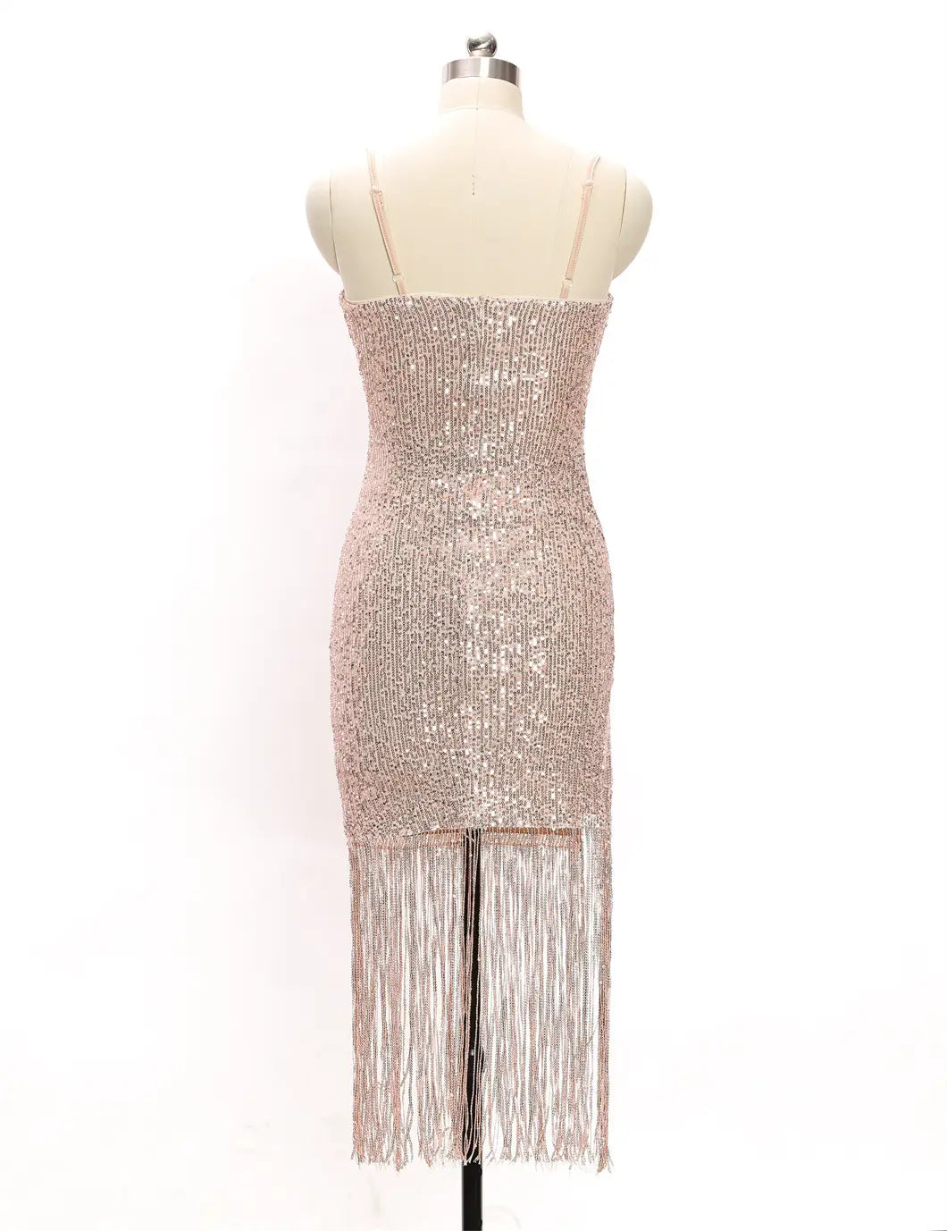 Sultry Sequined Bodycon Cami Dress With Fringe - Party Essential